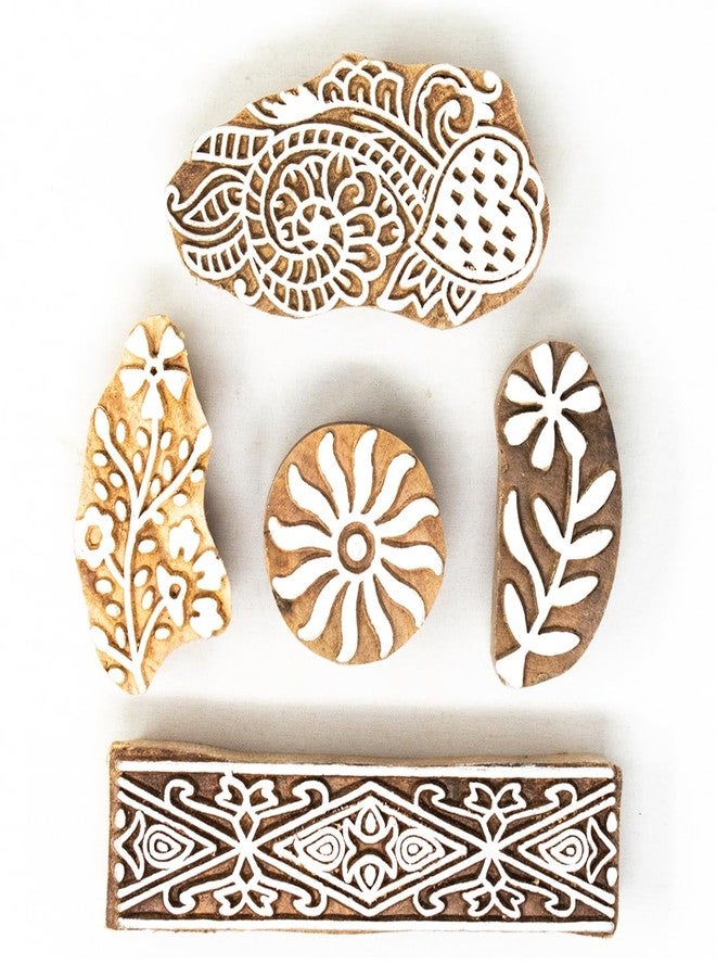 Hashcart Wooden Stamp Block, Printing Stamp Design | Set of 5 | Block for Printing Saree Border | Dresses, Craft Card Making, Scrapbook, Clay Pottery Hashcart - Image 2